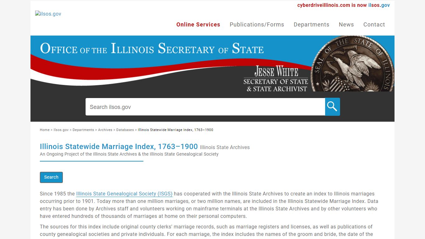 Illinois Statewide Marriage Index, 1763–1900 - ilsos.gov